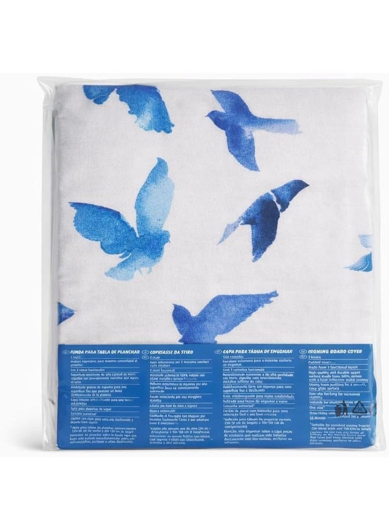 غطاء طاولة حديد مقاوم للحرارة من مادة فاخرة سهلة التركيب سطح نظيف يناسب طاولة الكي مقاس 120 × 38 سم متعدد الالوان تصميم مخطط للاستخدام المنزلي والغسيل، كتان ثقيل (ابيض وازرق) - Image 2